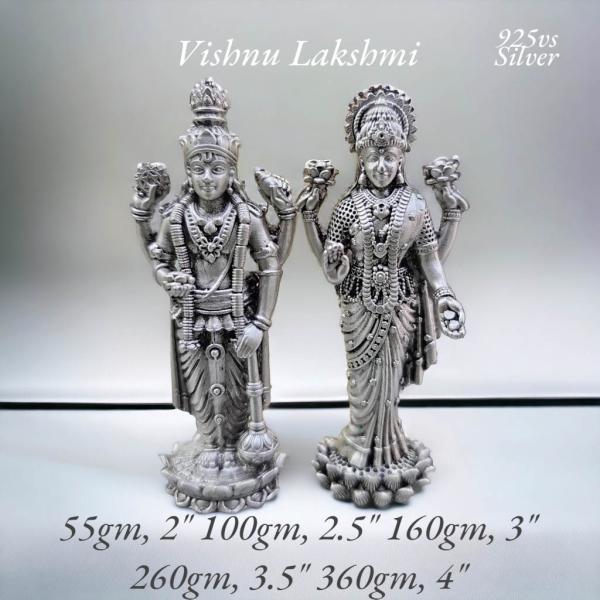 Vishnu Laxmi Idol In Pure 925 Silver