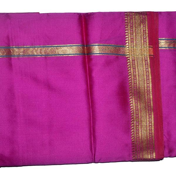Pink Dhoti With Shawl In Pure Silk Golden Border