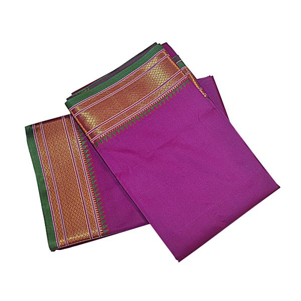 Violet Dhoti With Shawl In Pure Silk Golden Border