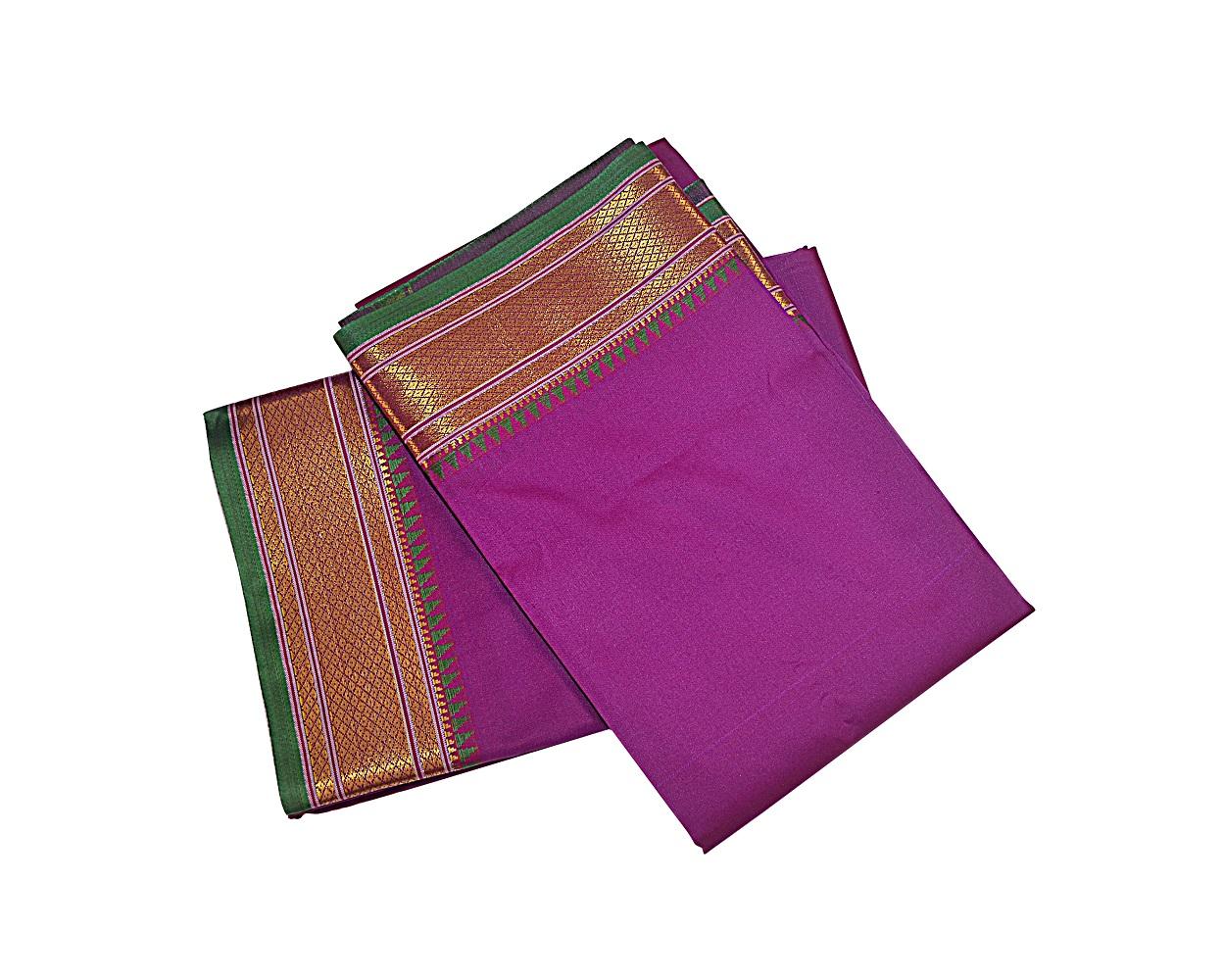 Violet Dhoti With Shawl In Pure Silk Golden Border