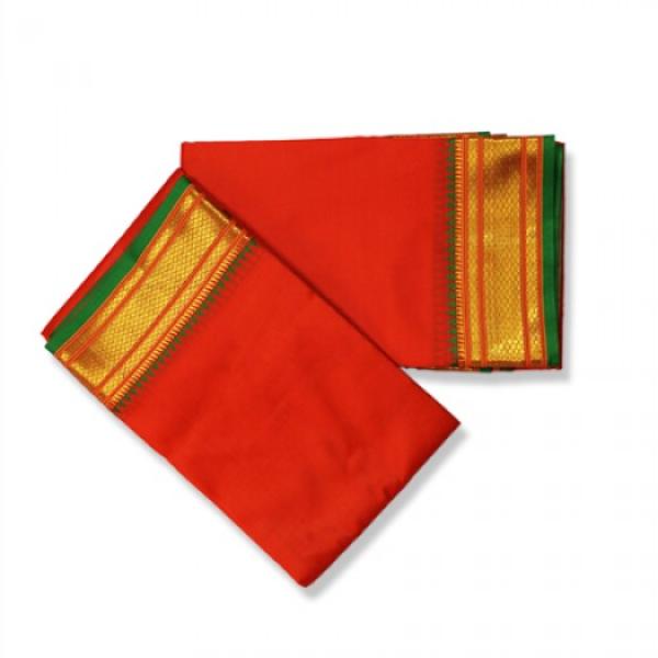 Red Dhoti With Shawl In Pure Silk Golden Border