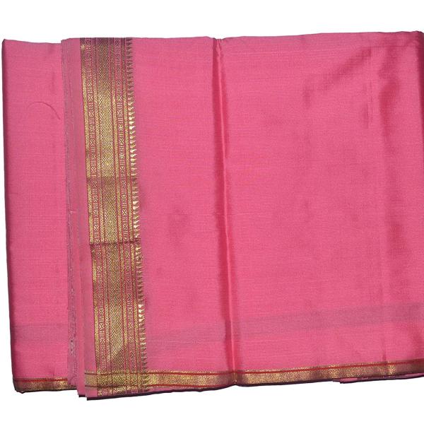Pink Dhoti With Shawl In Pure Silk Golden Border