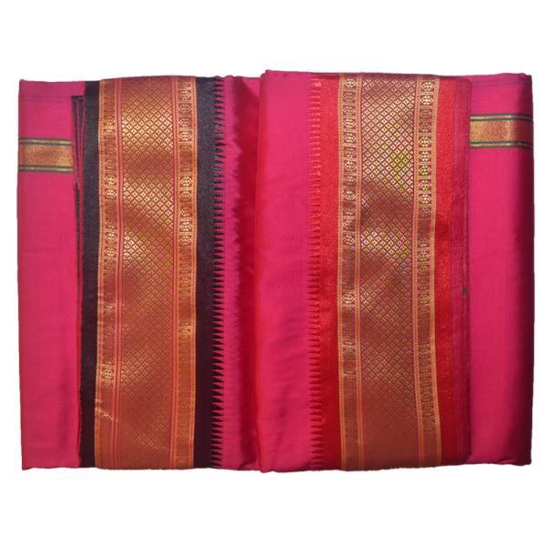 Pink Dhoti With Shawl In Pure Silk Golden Border