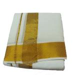 White Dhoti With Shawl In Pure Cotton Golden Border