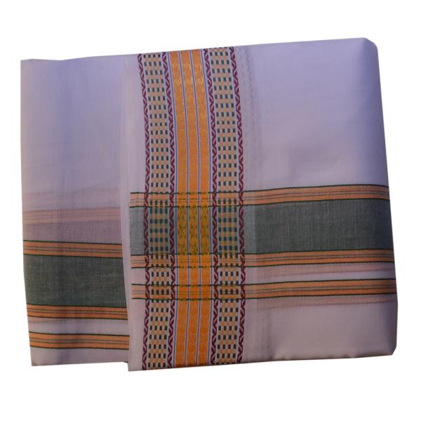 White Dhoti With Shawl In Pure Cotton