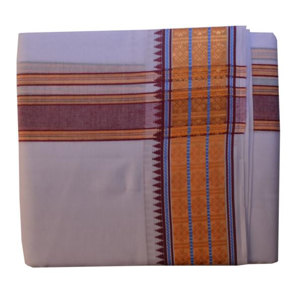 White Dhoti With Shawl In Pure Cotton