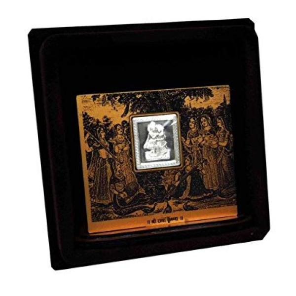 Radhe Krishna Wooden Frame With Pure Silver Coin Of 7 Grams