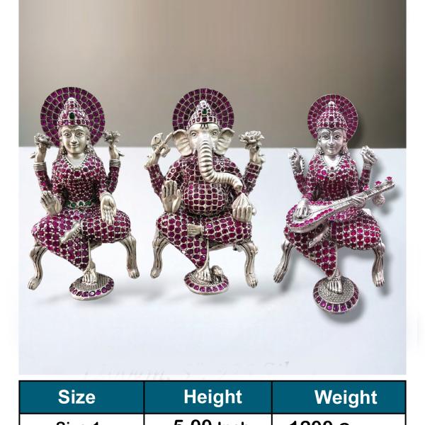 Ganesh Laxmi Saraswati Idol In Pure 925 Silver