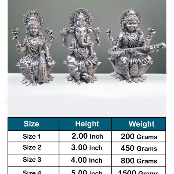 Ganesh Laxmi Saraswati Idol In Pure 925 Silver (1)
