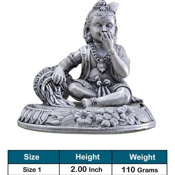 Makhan Chor Bal Gopal Idol In Pure 925 Silver