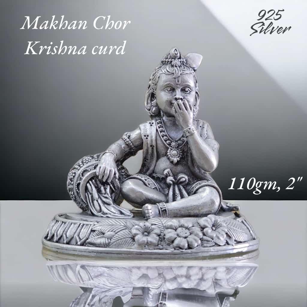 Makhan Chor Bal Gopal Idol In Pure 925 Silver